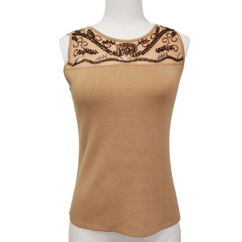Joseph A Beaded Sequins Sleeveless Knit Top L, fits M-L